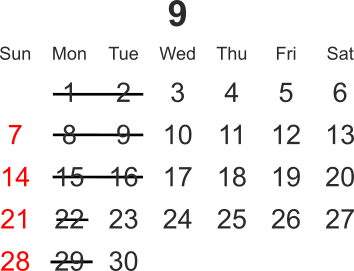 9月の営業カレンダー