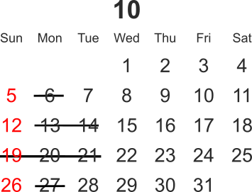 10月の営業カレンダー